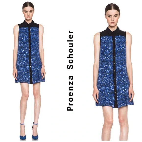 NEW Proenza Schouler Silk Microprint Shirt Dress - Picture 16 of 16